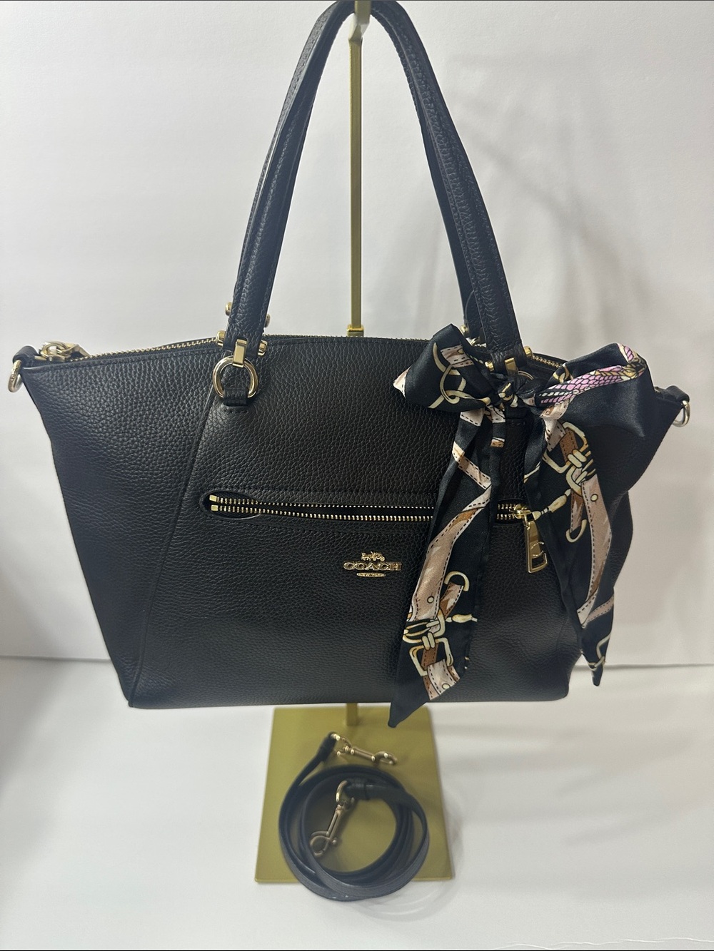 Coach Prairie Satchel in black pebbled leather